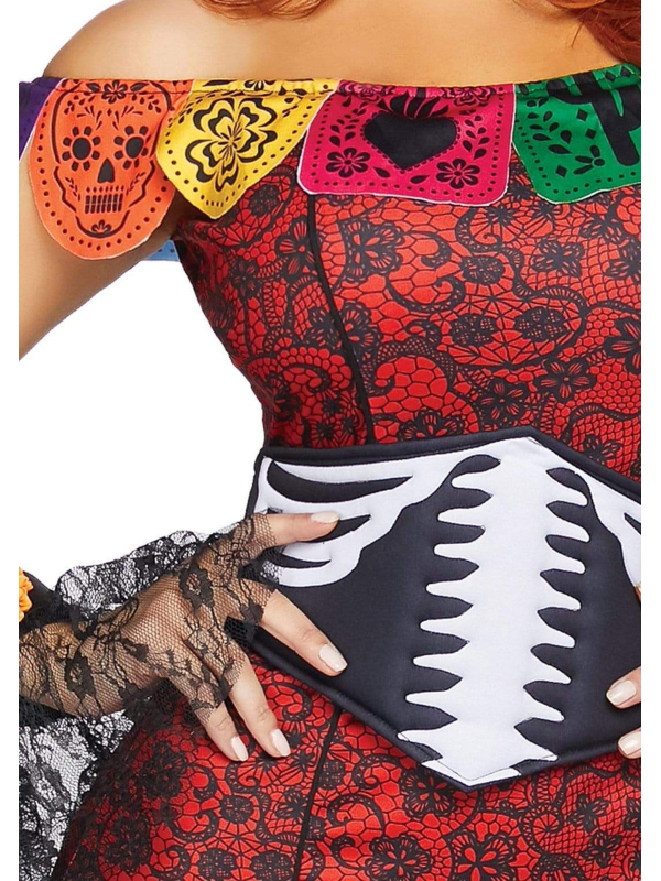 Déguisement Día de los Muertos femme rouge et noir – 5 pièces