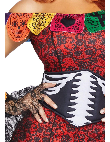 Déguisement Día de los Muertos femme rouge et noir – 5 pièces