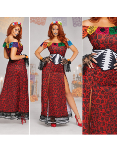 Déguisement Día de los Muertos femme rouge et noir – 5 pièces