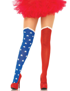 Collant super-héroïne femme original rouge et bleu étoilé