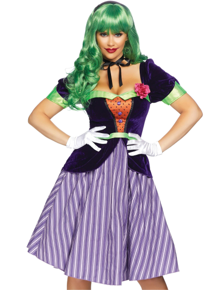Déguisement clown tueur femme violet vert et orange