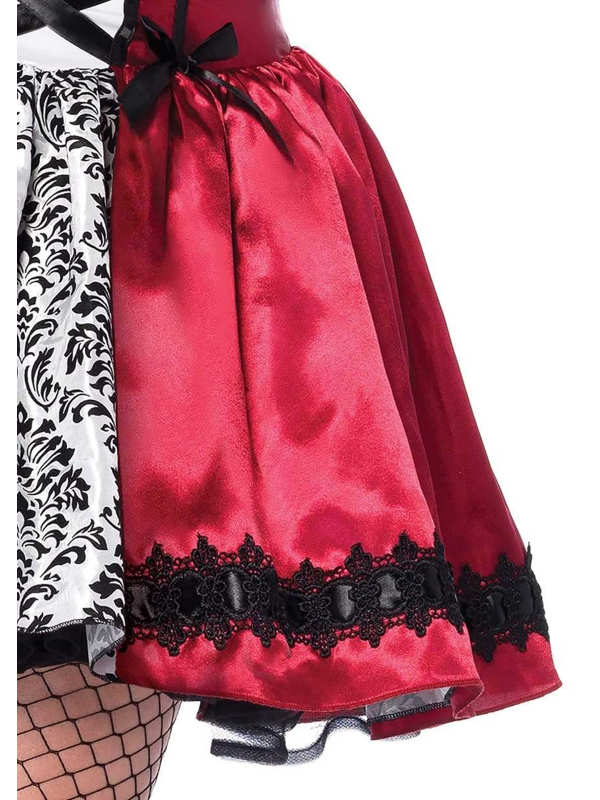 Détail de la robe Chaperon rouge gothique rouge et noire