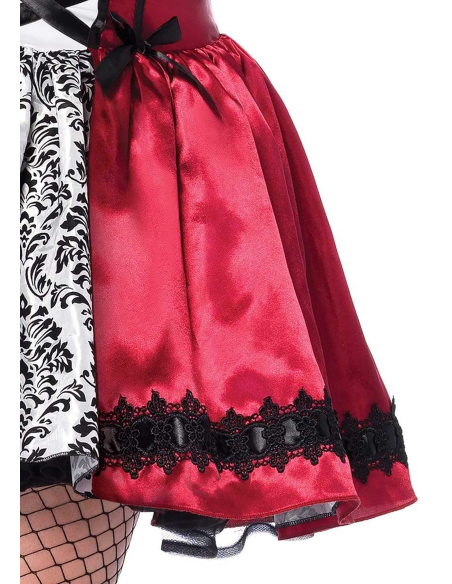 Détail de la robe Chaperon rouge gothique rouge et noire