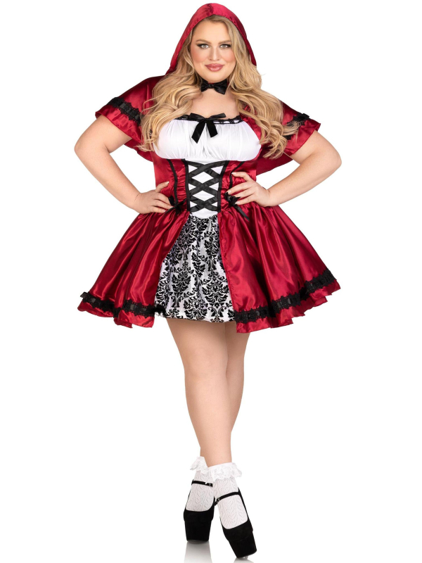 Robe gothique rouge et blanche à panneau floral contrastant