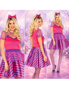 Déguisement Chat du Cheshire femme original rose et violet