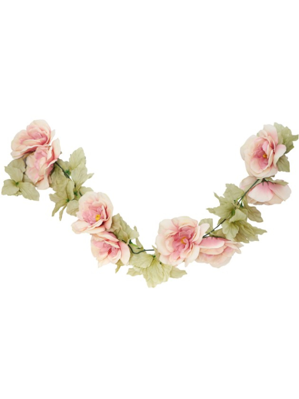 Guirlande de roses ivoire et vieux rose avec feuilles vert pâle