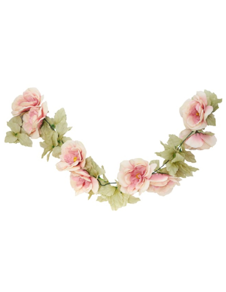 Guirlande de roses ivoire et vieux rose avec feuilles vert pâle