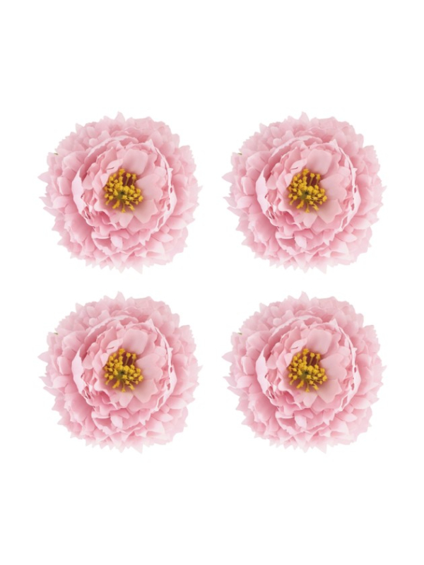 Lot de quatre têtes de pivoine rose Nymphéa aux étamines jaunes