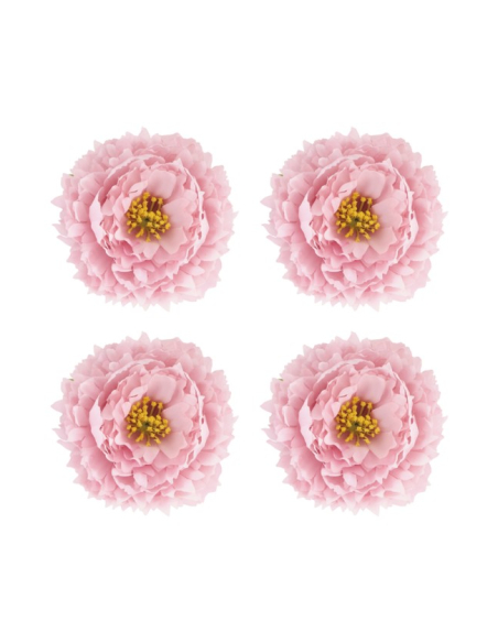 Lot de quatre têtes de pivoine rose Nymphéa aux étamines jaunes