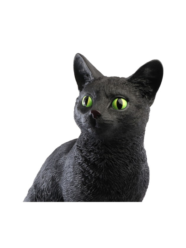 Chat décoratif noir en résine au regard vert