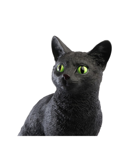 Chat décoratif noir en résine au regard vert