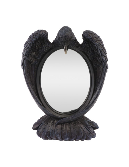 Miroir gothique noir à plumes sculptées