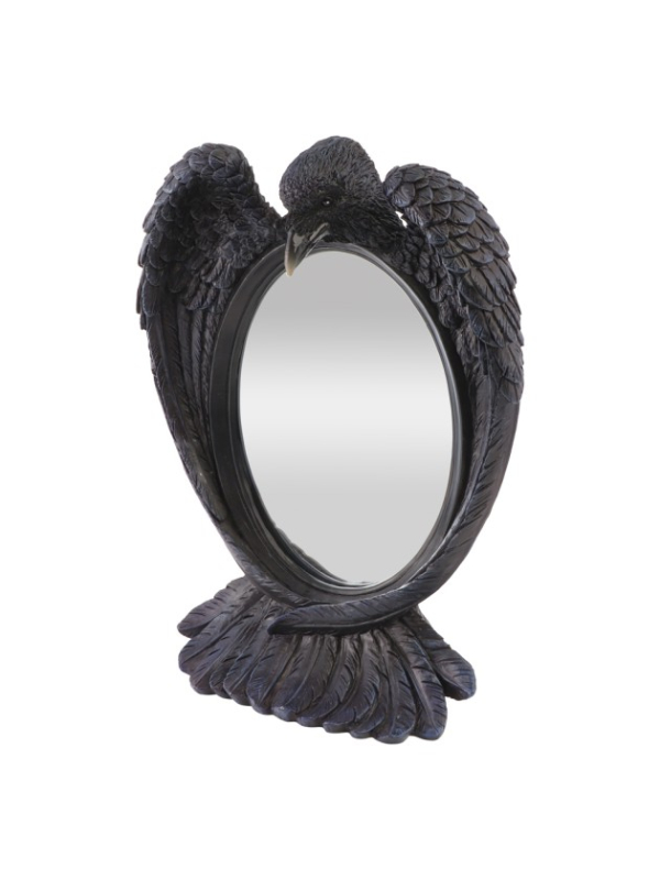 Miroir ovale encadré d’un corbeau noir