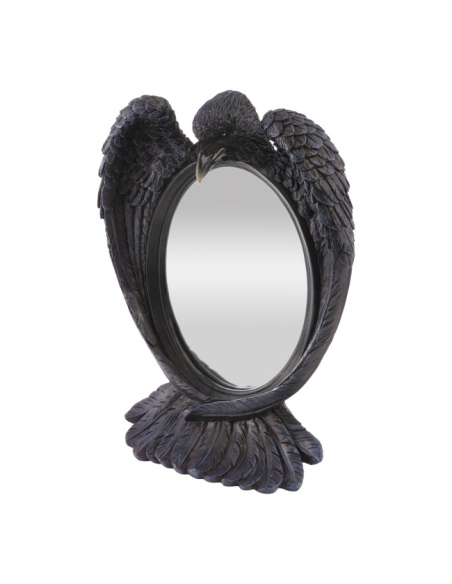 Miroir ovale encadré d’un corbeau noir