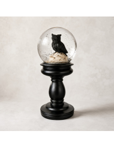 Boule à neige décorative hibou noir avec paillettes noires 2