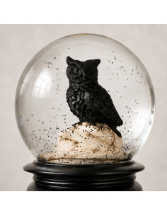 Boule à neige décorative hibou noir avec paillettes noires