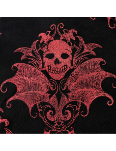 Chemin de table Halloween noir en velours à crânes baroques bordeaux 2