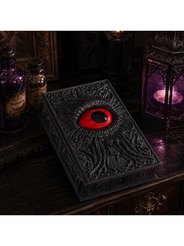 Livre décoratif gothique noir à œil rouge central