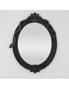 Miroir ovale noir en résine avec serpent sculpté