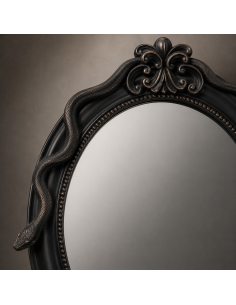 Miroir ovale noir en résine avec serpent sculpté 2