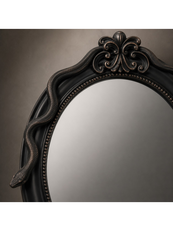 Miroir ovale noir au cadre serpent en relief