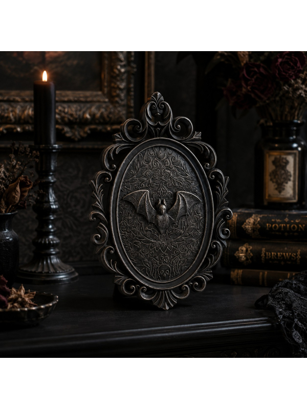 Détail du cadre chauve-souris gothique en résine
