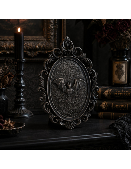 Détail du cadre chauve-souris gothique en résine