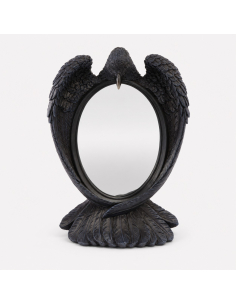 Miroir à poser noir avec corbeau aux ailes repliées