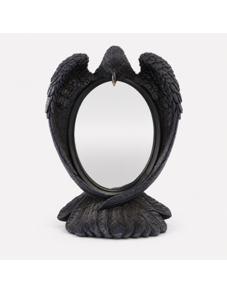 Miroir à poser noir avec corbeau aux ailes repliées