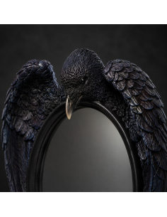 Miroir à poser noir avec corbeau aux ailes repliées 2