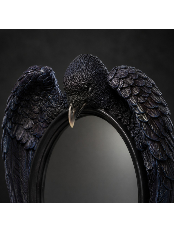 Miroir à poser noir en résine décor corbeau