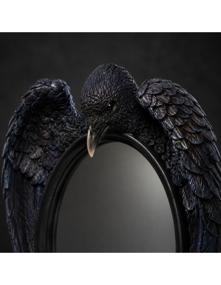 Miroir à poser noir en résine décor corbeau