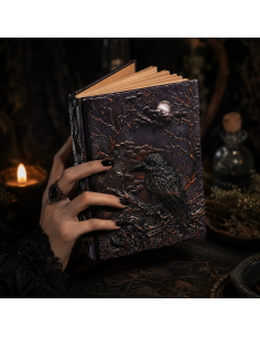 Carnet de notes corbeau gothique noir à couverture en relief