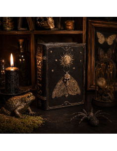 Livre de sortilèges gothique noir à papillon et tête de mort