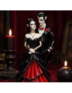 Statue en résine couple de vampires rouge noir et doré