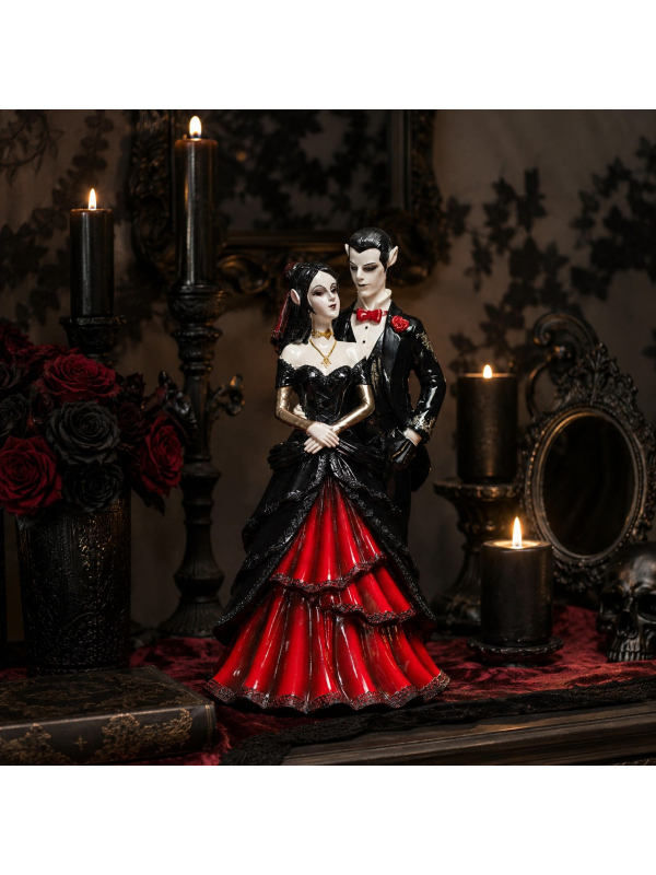 Statue décorative couple de vampires rouge sang Halloween