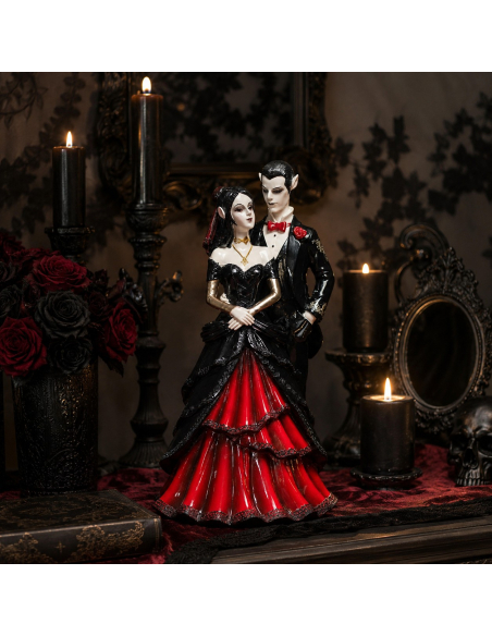 Statue décorative couple de vampires rouge sang Halloween