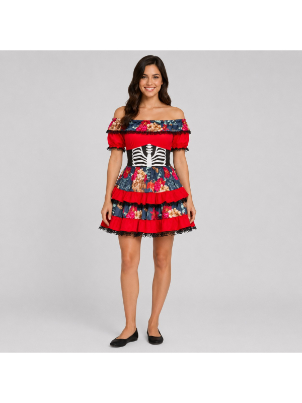 Déguisement Dia de los Muertos femme – Robe Catrina rouge