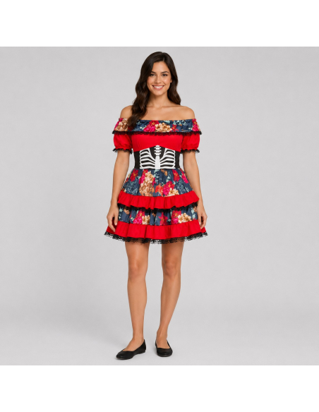 Déguisement Dia de los Muertos femme – Robe Catrina rouge