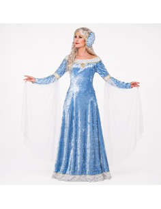 Déguisement médiéval femme bleu clair – robe et coiffe 34/36