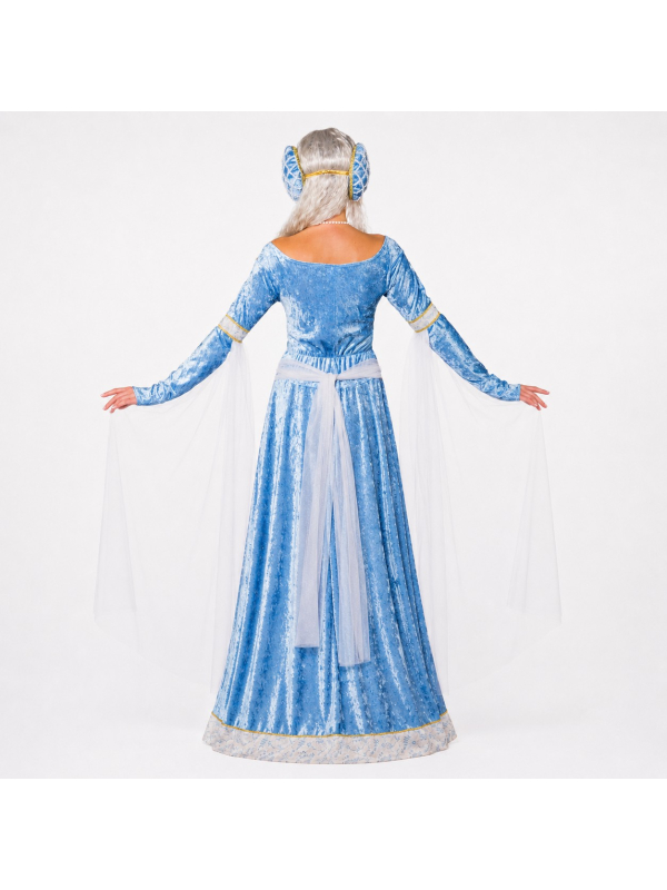 Déguisement médiéval femme bleu clair – robe et coiffe 34/36