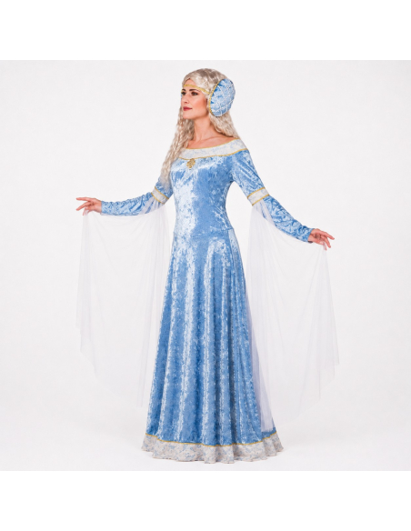 Déguisement médiéval femme bleu clair – robe et coiffe 34/36