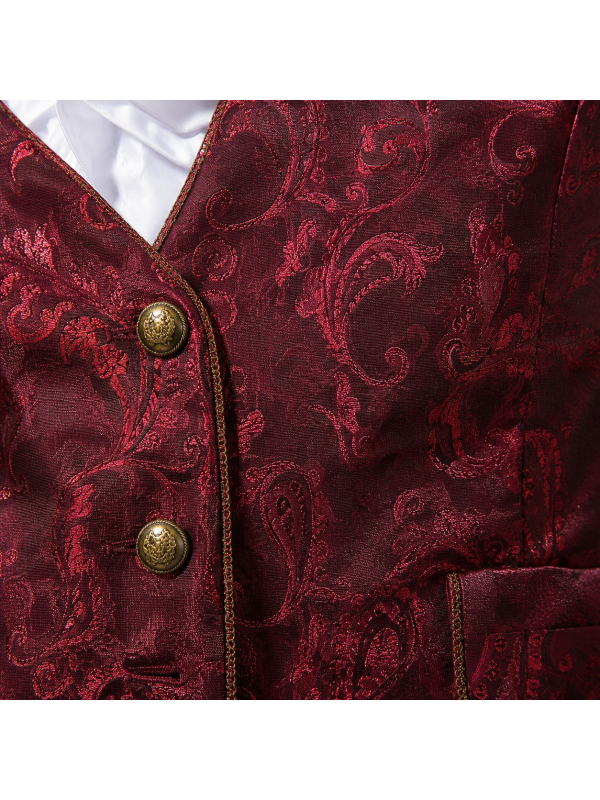Gilet baroque homme bordeaux à motifs jacquard