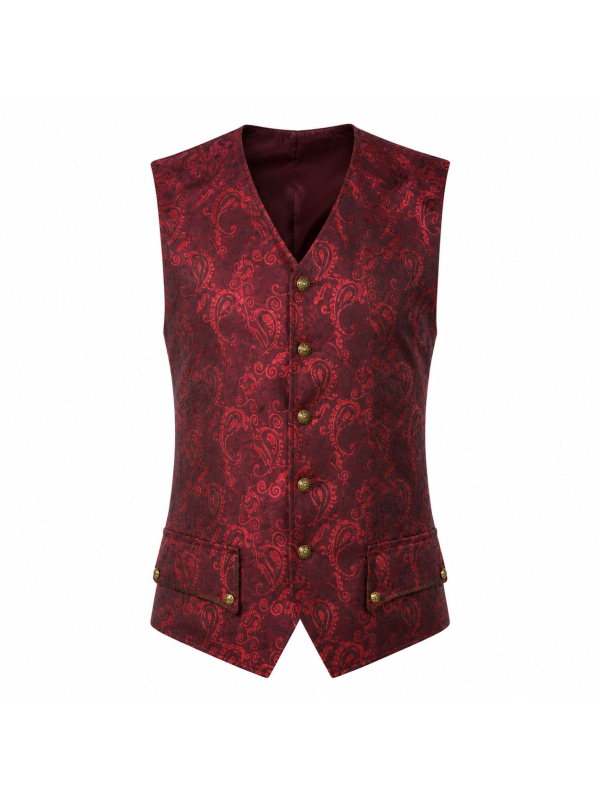 Gilet baroque homme bordeaux à motifs jacquard