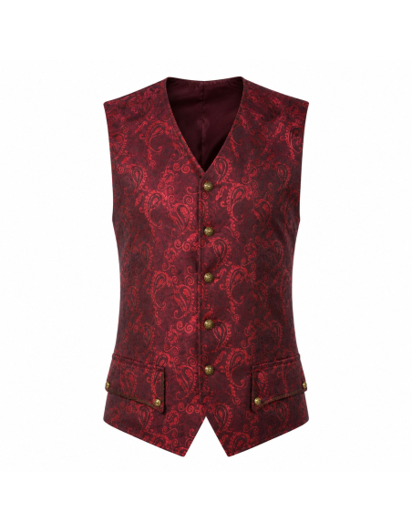Gilet baroque homme bordeaux à motifs jacquard
