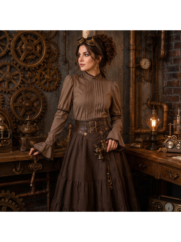 Blouse steampunk femme marron – style victorien