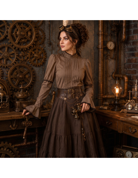 Blouse steampunk femme marron – style victorien