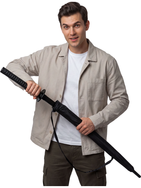 Parapluie katana noir de 120 cm avec sangle de transport