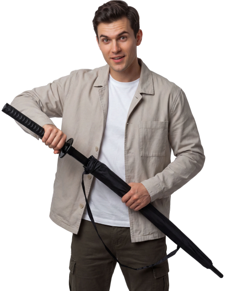Parapluie katana noir de 120 cm avec sangle de transport