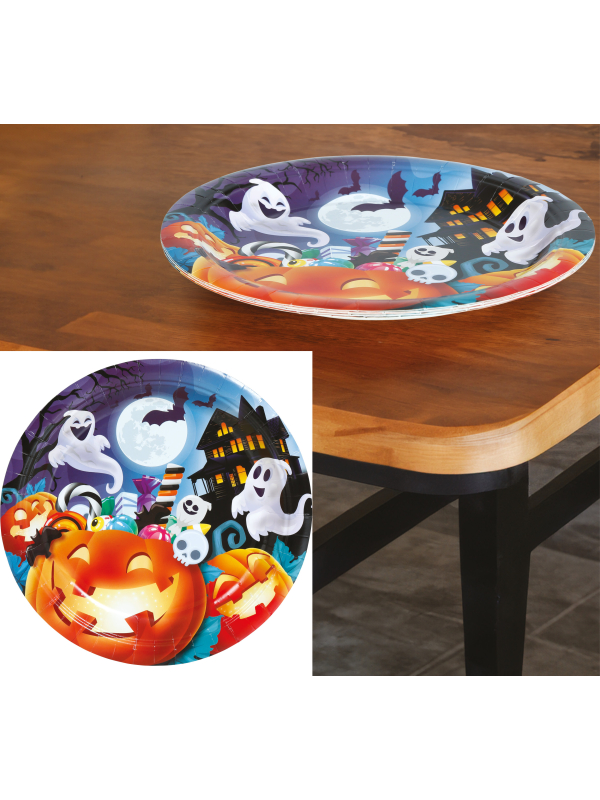 Lot de 6 assiettes citrouilles Halloween multicolores